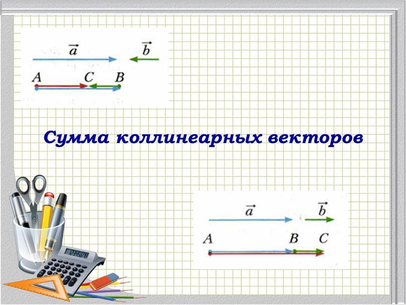 Как определить коллинеарны ли векторы. Сложение коллинеарных векторов. Сумма коллинеарных векторов. Как сложить коллинеарные векторы. Сумма и разность коллинеарных векторов.