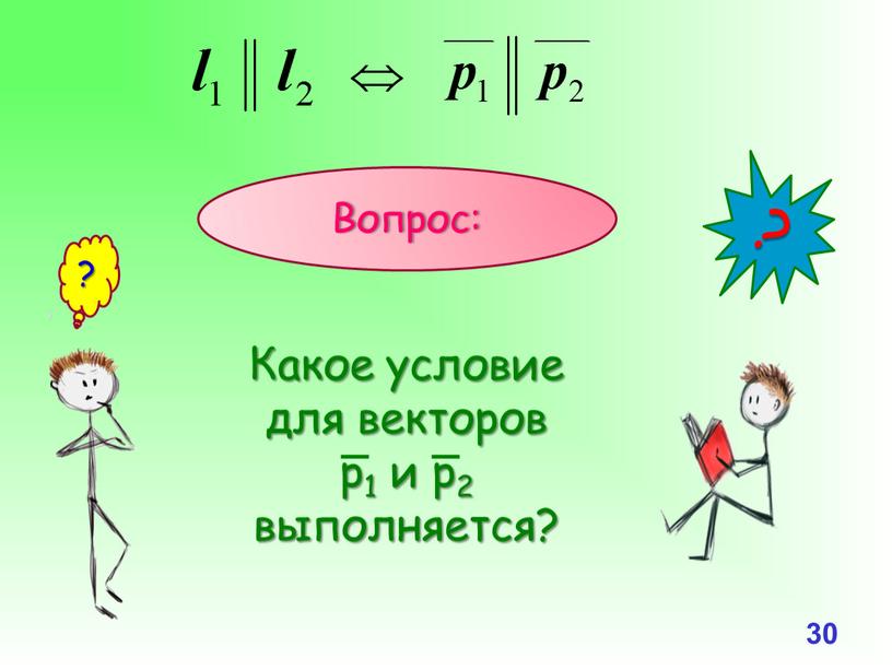 Вопрос: Какое условие для векторов р1 и р2 выполняется? ? ?