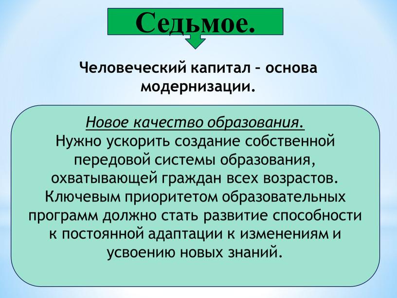 Седьмое. Новое качество образования