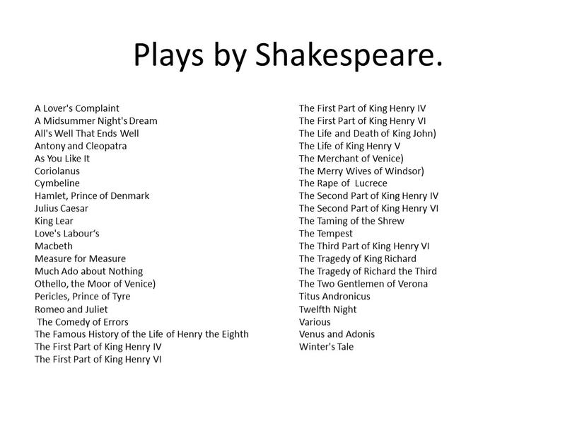 Plays by Shakespeare. A Lover's