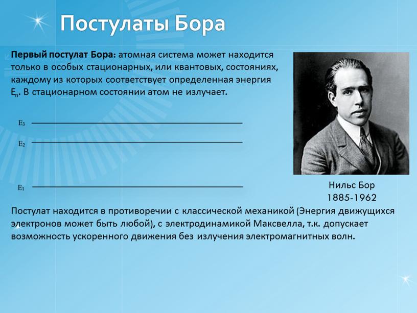 Постулаты Бора Нильс Бор 1885-1962