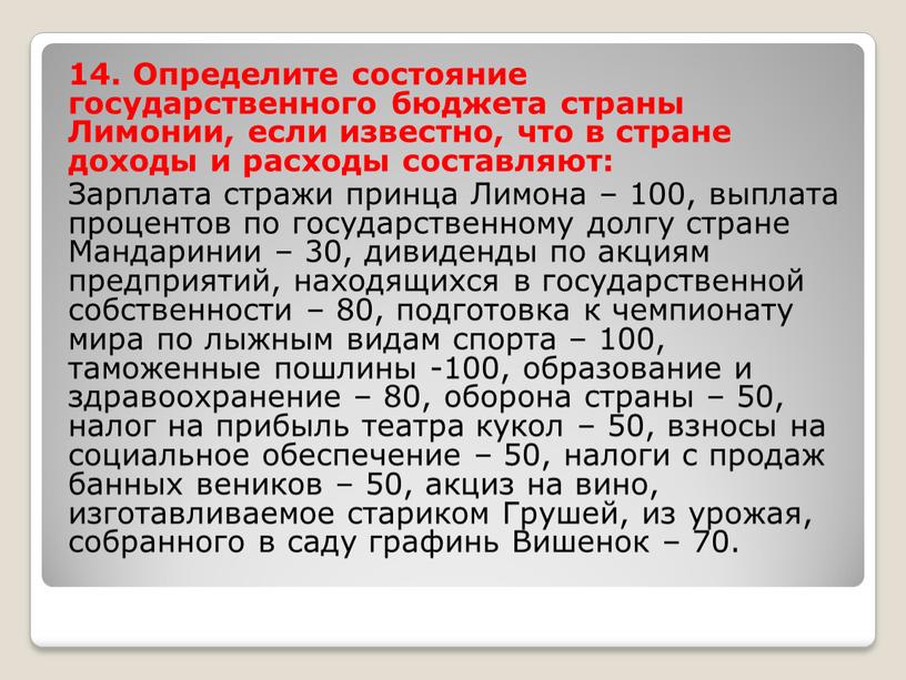 Определите состояние государственного бюджета страны