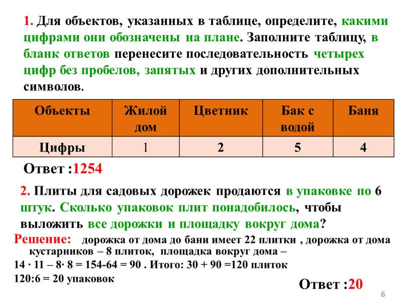 Для объектов, указанных в таблице, определите, какими цифрами они обозначены на плане