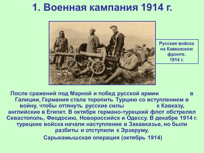 Военная кампания 1914 г. После сражений под