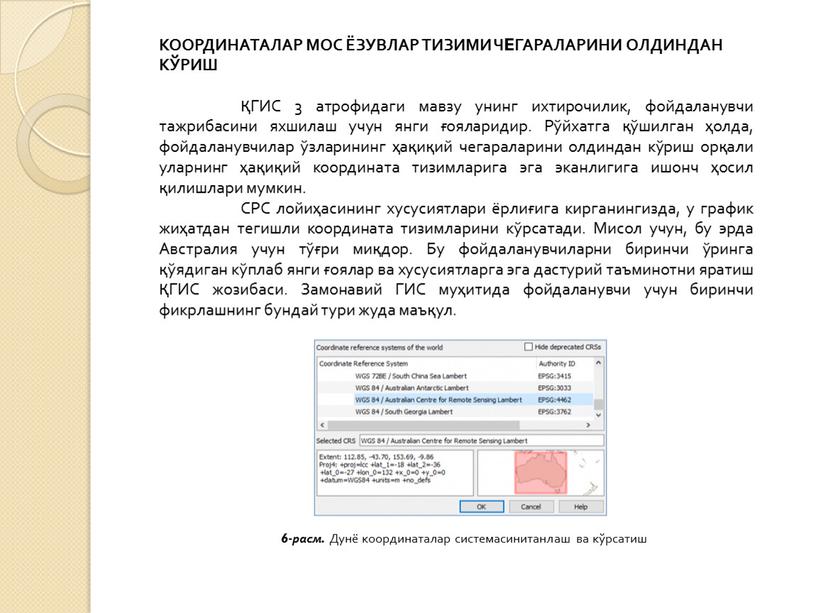 КООРДИНАТАЛАР МОС ЁЗУВЛАР ТИЗИМИ