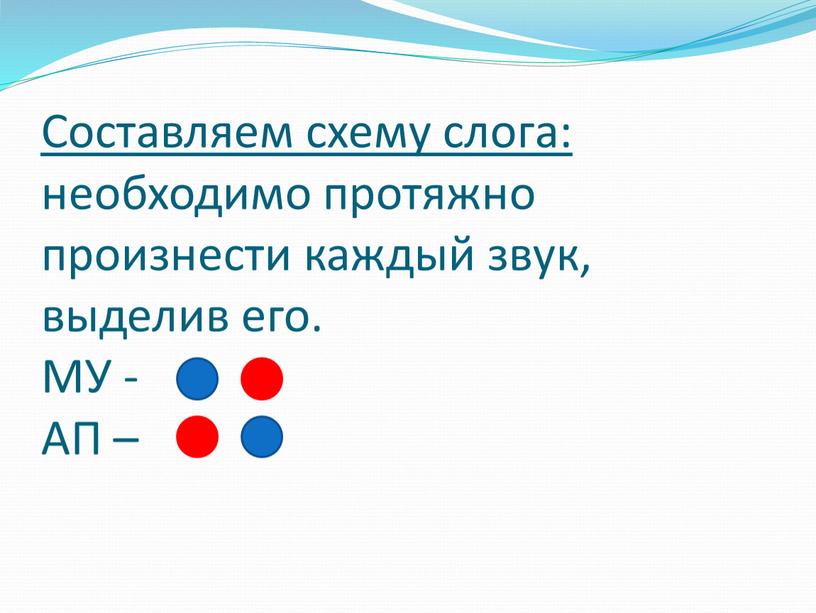 Составляем схему слога: необходимо протяжно произнести каждый звук, выделив его