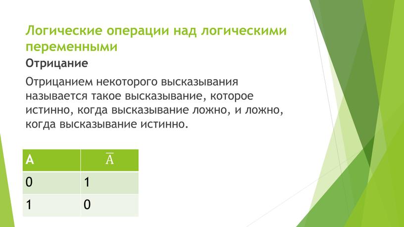 Логические операции над логическими переменными