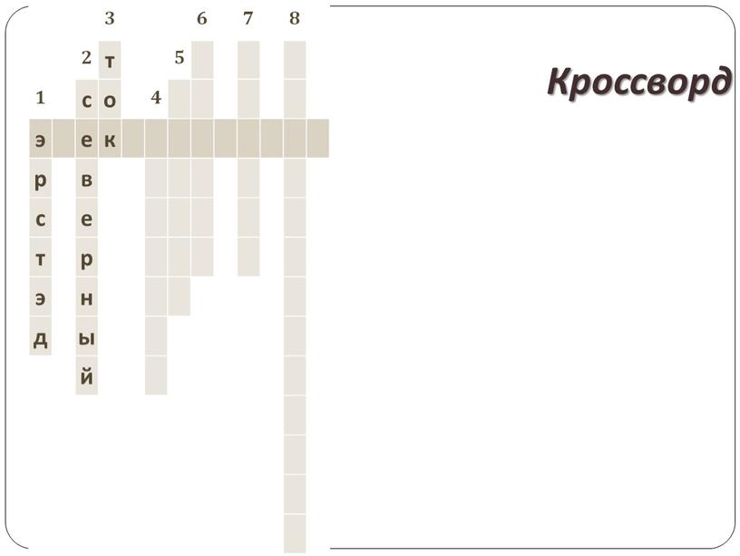 Кроссворд 3 6 7 8 2 т 5 1 с о 4 э е к р в с е т р э н д ы…