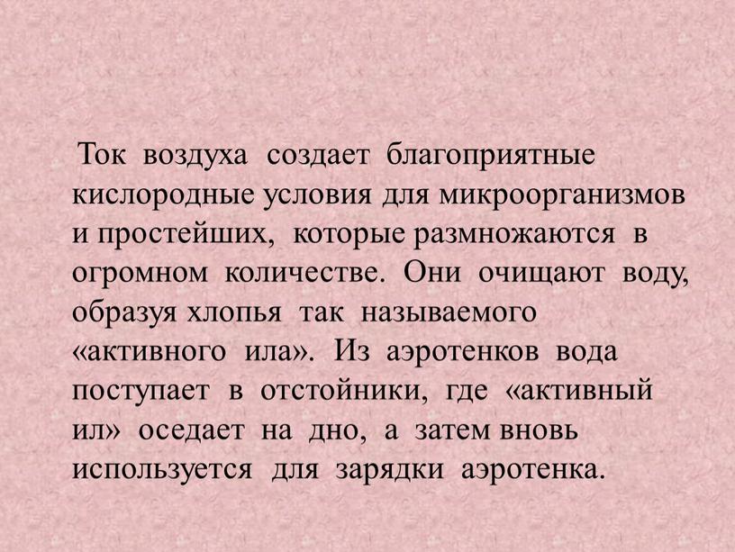 Ток воздуха создает благоприятные кислородные условия для микроорганизмов и простейших, которые размножаются в огромном количестве