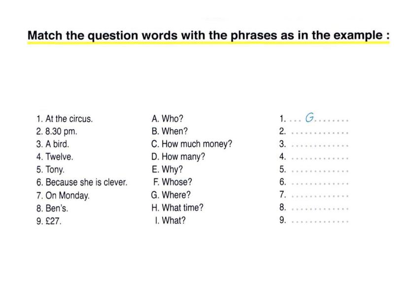 41 Questions words. 6 class