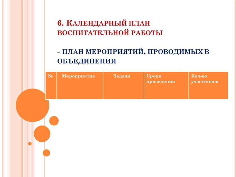 Календарный план воспитательной работы - план мероприятий, проводимых в объединении №