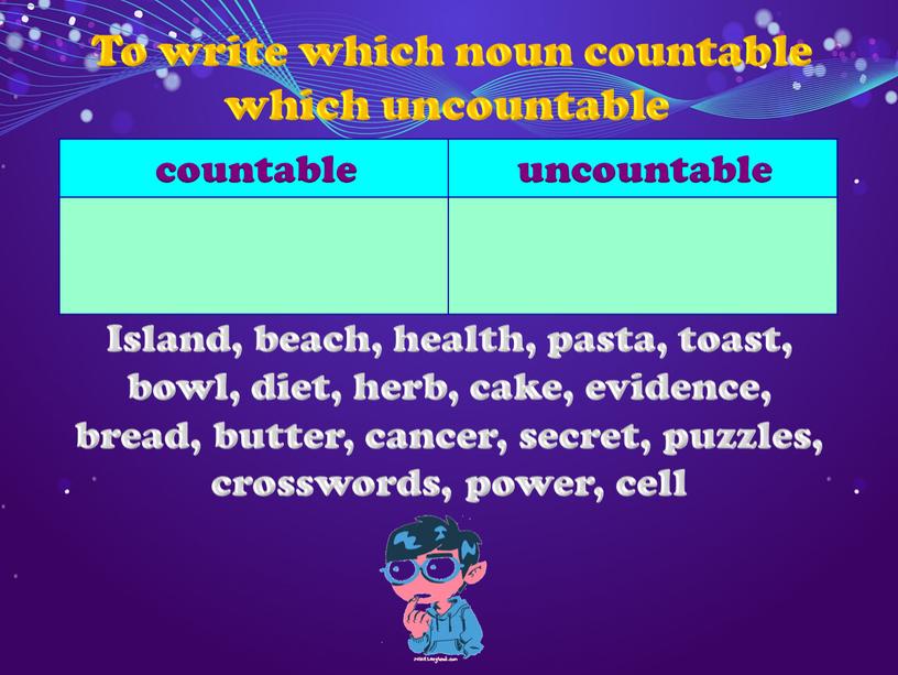 To write which noun countable which uncountable countable uncountable