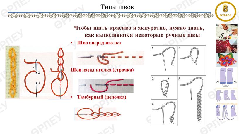 Типы швов Чтобы шить красиво и аккуратно, нужно знать, как выполняются некоторые ручные швы