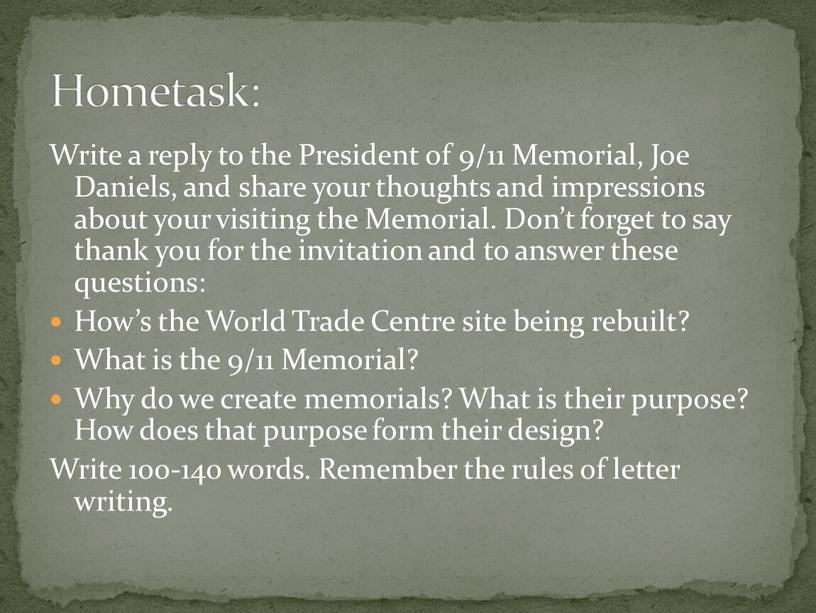 Write a reply to the President of 9/11
