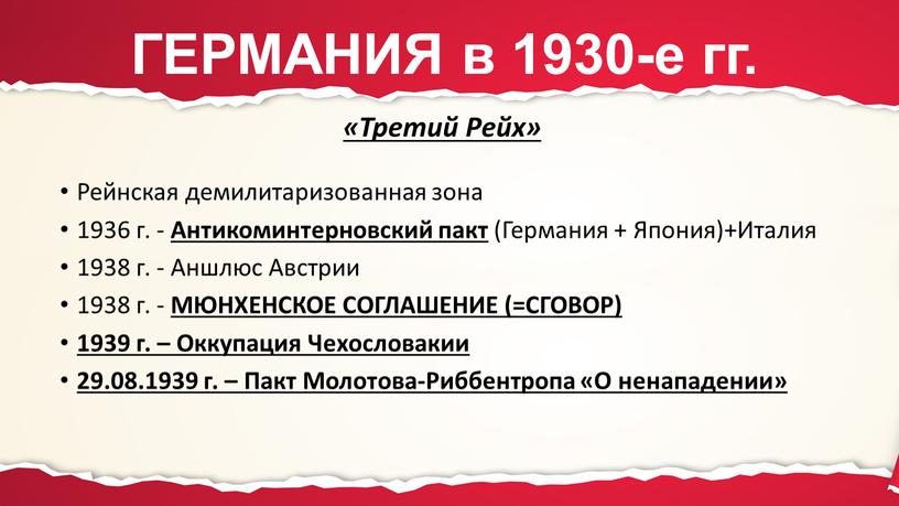 ГЕРМАНИЯ в 1930-е гг. Рейнская демилитаризованная зона 1936 г