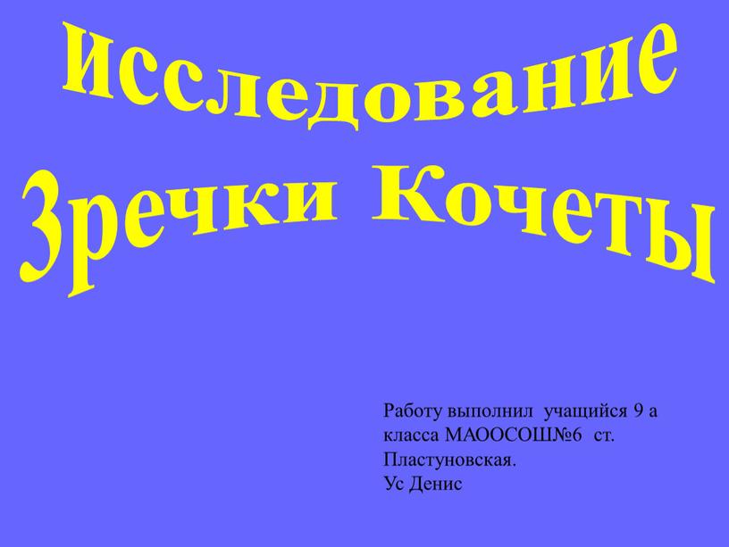 Кочеты Работу выполнил учащийся 9 а класса