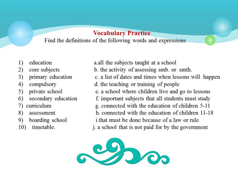 Vocabulary Practice Find the definitions of the following words and expressions
