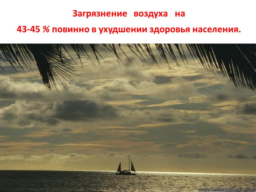 Загрязнение воздуха на 43-45 % повинно в ухудшении здоровья населения