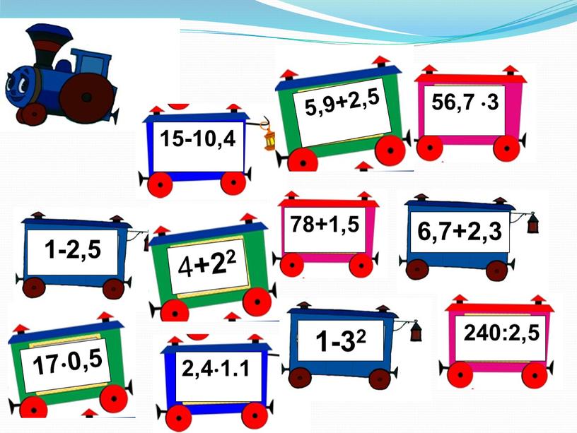 Конспект и презентация к итоговому уроку математики "Путешествие с паровозиком" 6 класс