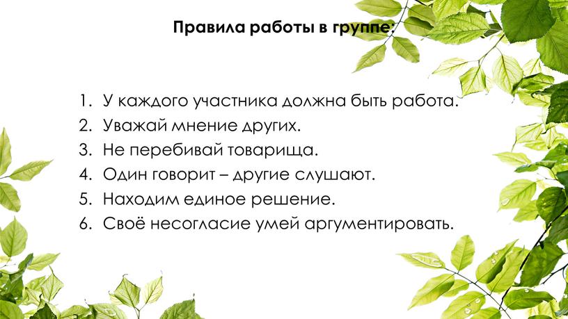 Правила работы в группе: У каждого участника должна быть работа