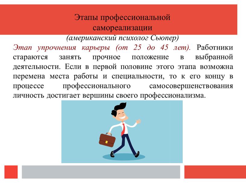 Этап упрочнения карьеры (от 25 до 45 лет)