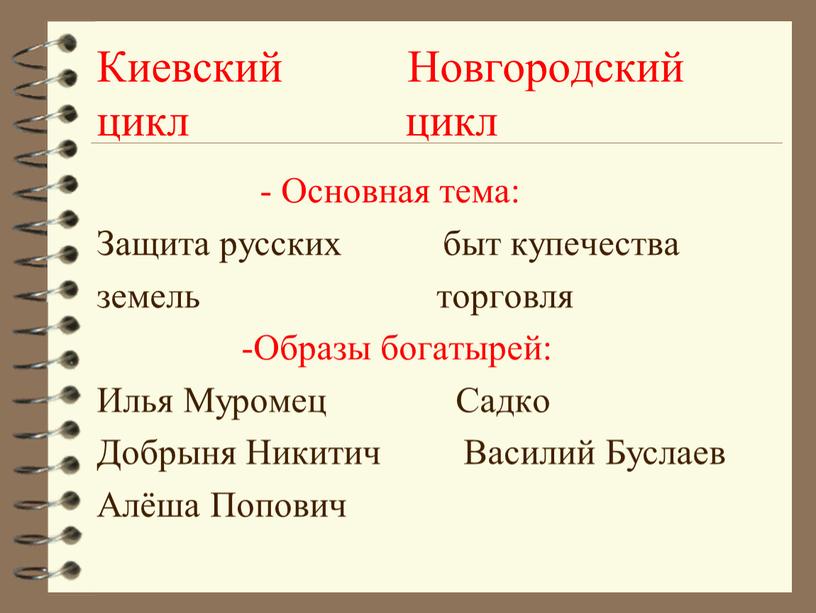 Киевский Новгородский цикл цикл -