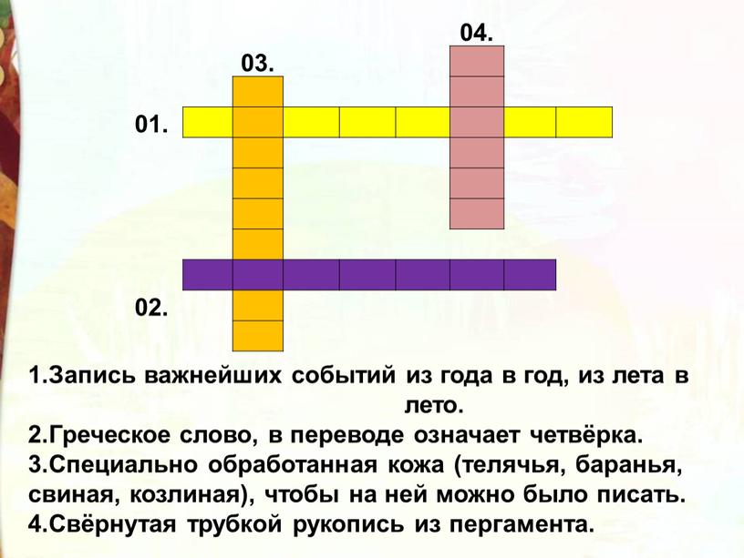 Запись важнейших событий из года в год, из лета в лето