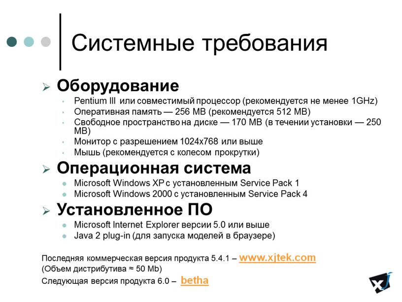 Системные требования Оборудование