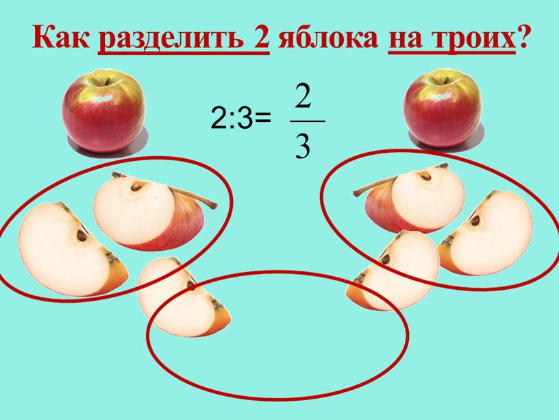 Как разделить 2 яблока на троих?