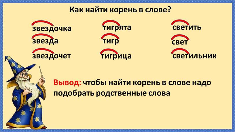 Как найти корень в слове? Вывод: чтобы найти корень в слове надо подобрать родственные слова