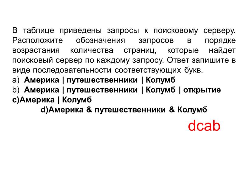 В таблице приведены запросы к поисковому серверу