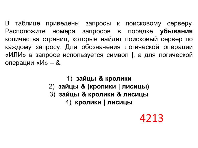 В таблице приведены запросы к поисковому серверу