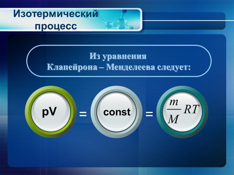 Из уравнения Клапейрона – Менделеева следует: