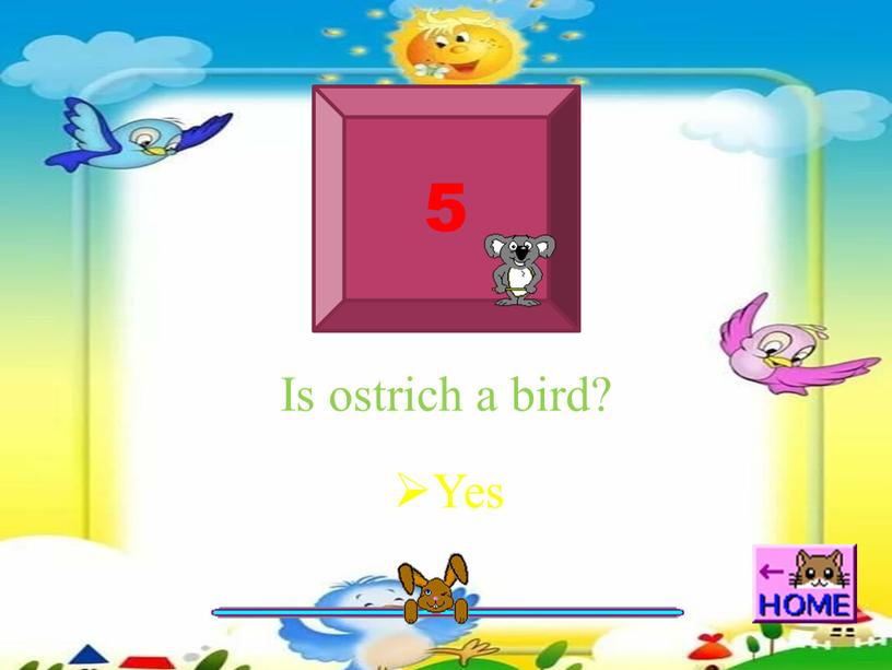 5 Is ostrich a bird? Yes