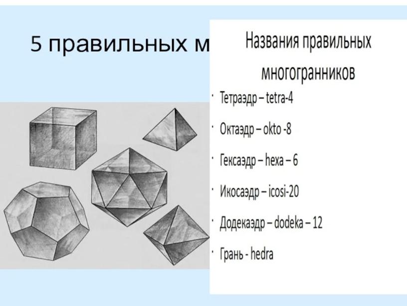 Правильные многогранники, их применение в различных областях.