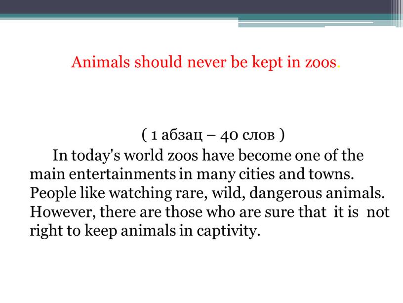 Animals should never be kept in zoos