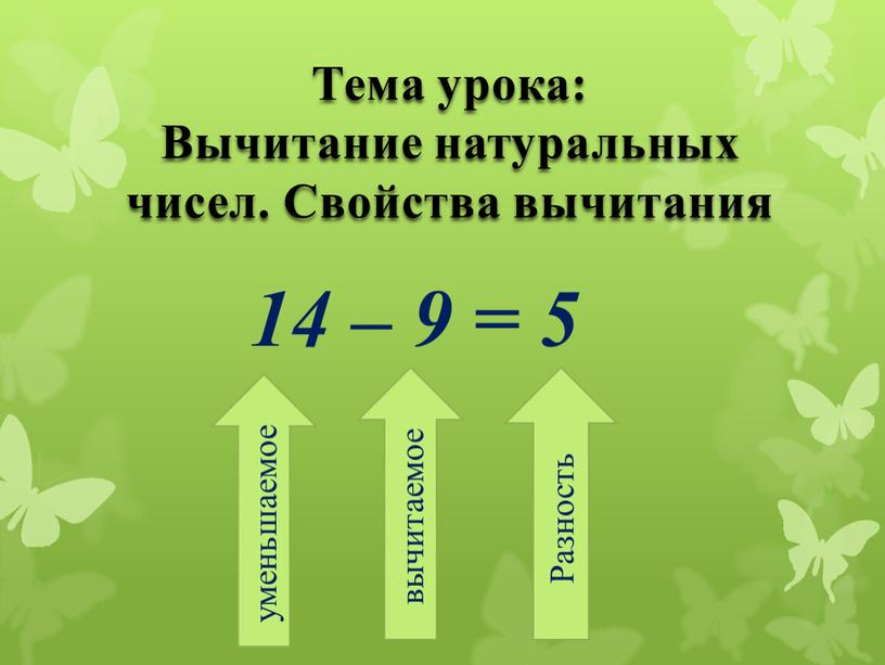 Тема урока: Вычитание натуральных чисел