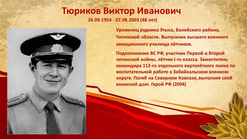 Тюриков Виктор Иванович 26.09.1954 - 07