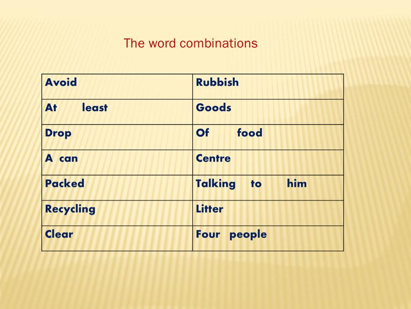 The word combinations Avoid Rubbish