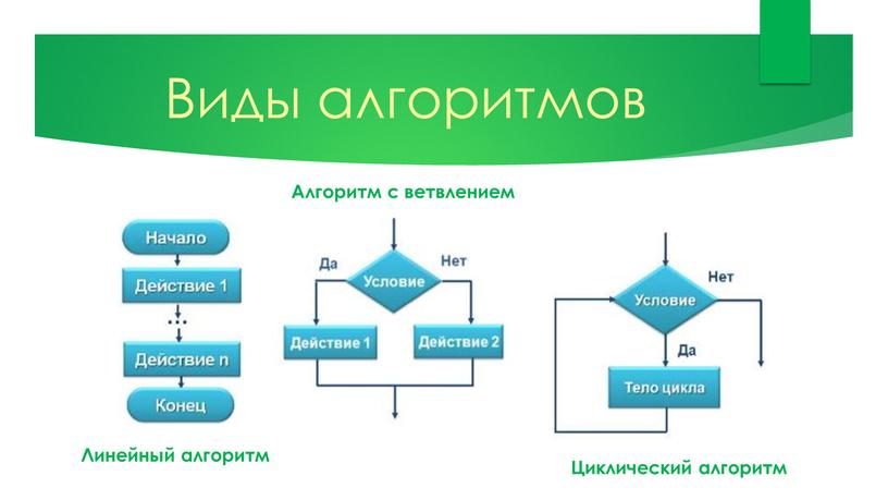 Виды алгоритмов Линейный алгоритм