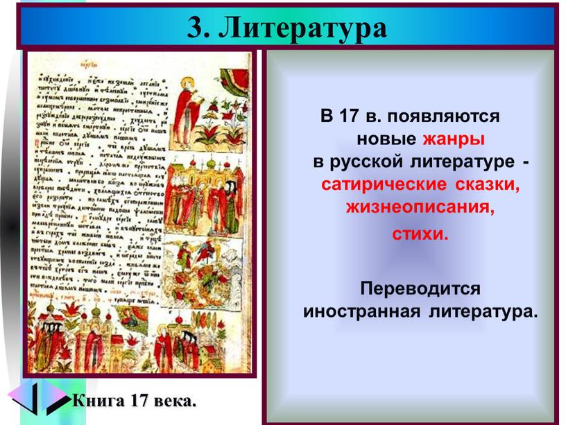 В 17 в. появляются новые жанры в русской литературе - сатирические сказки, жизнеописания, стихи