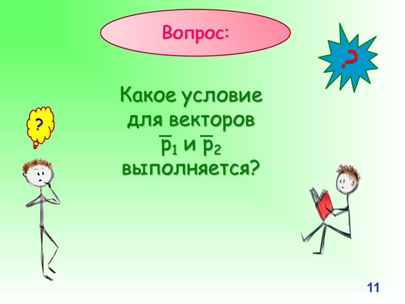 Вопрос: Какое условие для векторов р1 и р2 выполняется? ? ?