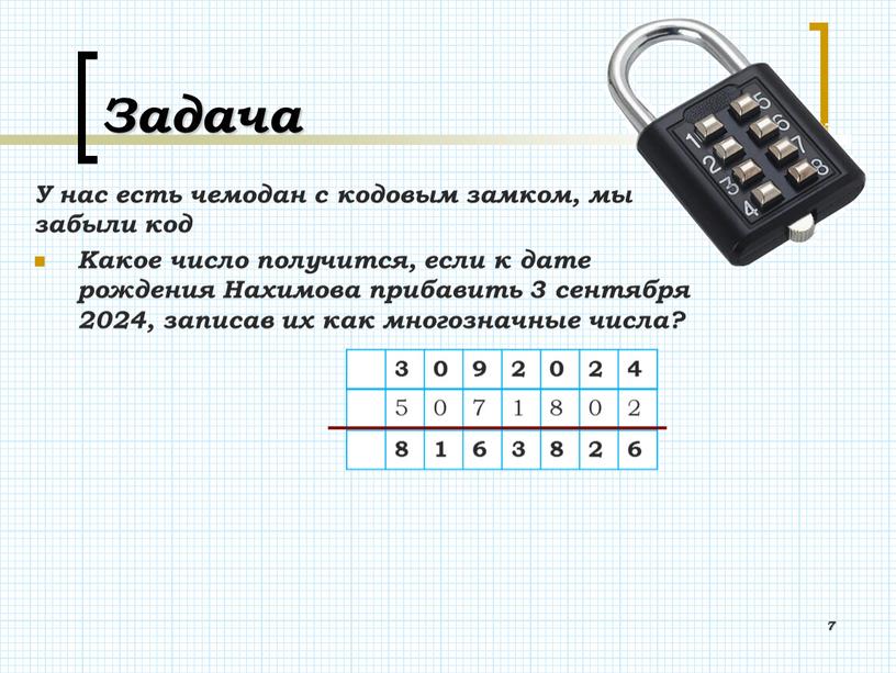 Задача У нас есть чемодан с кодовым замком, мы забыли код