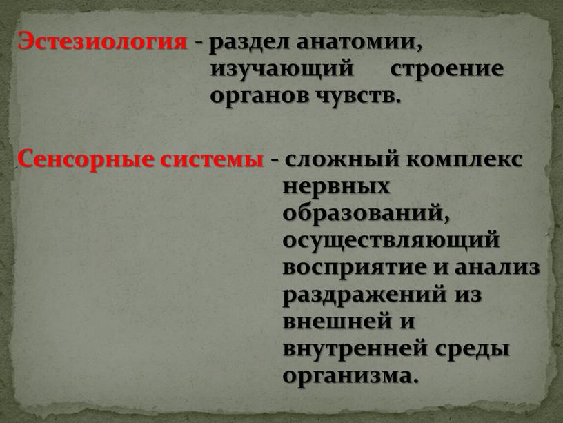 Эстезиология - раздел анатомии, изучающий строение органов чувств