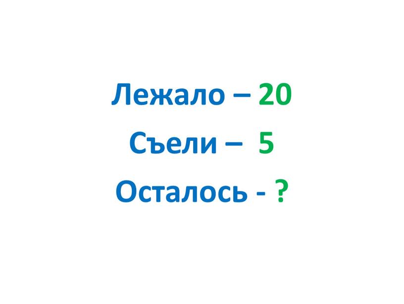 Лежало – 20 Съели – 5 Осталось - ?