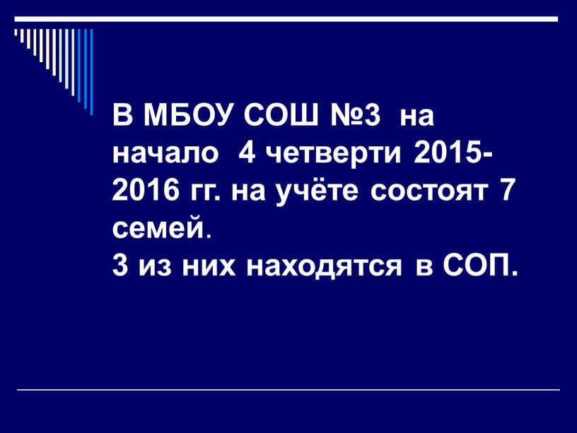 В МБОУ СОШ №3 на начало 4 четверти 2015-2016 гг