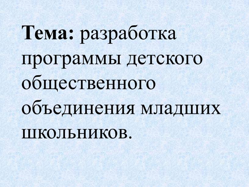 Тема: разработка программы детского общественного объединения младших школьников