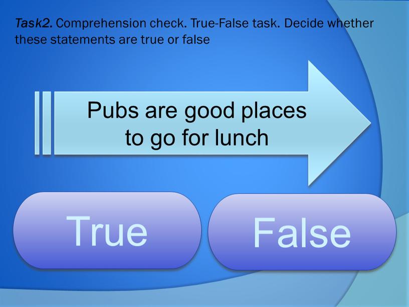 Task2. Comprehension check. True-False task