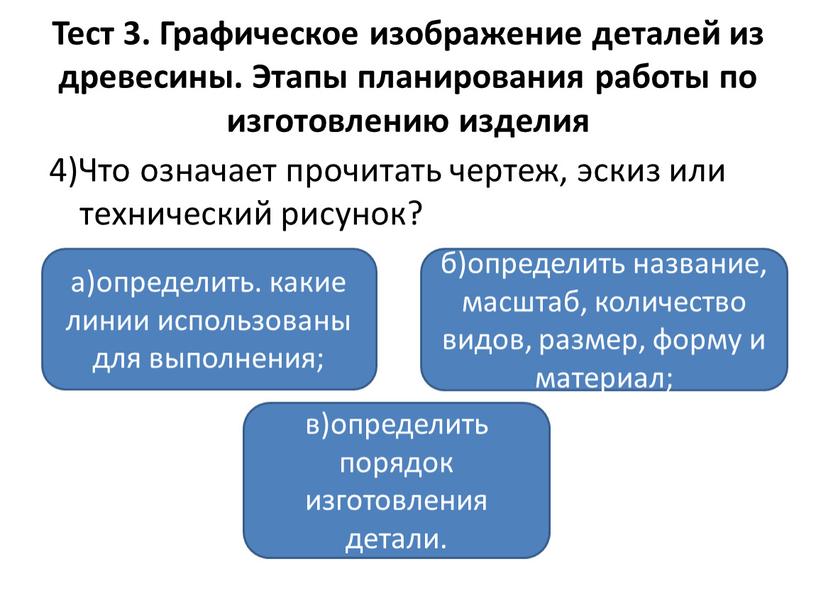 Тест 3. Графическое изображение деталей из древесины