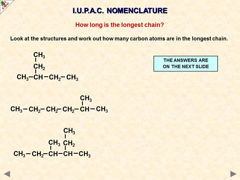 I.U.P.A.C. NOMENCLATURE How long is the longest chain?